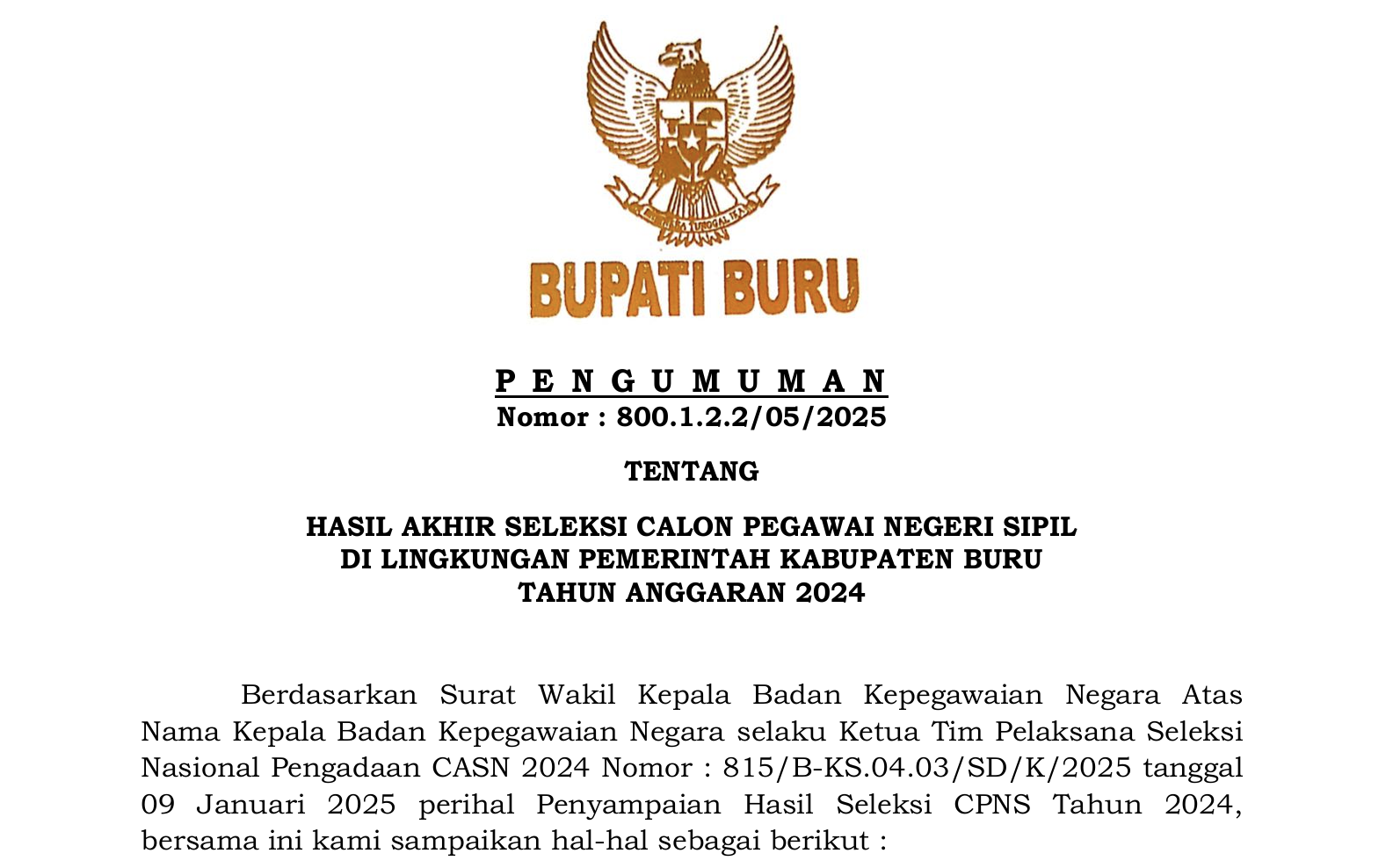 HASIL AKHIR SELEKSI CPNS KAB. BURU T.A. 2024
